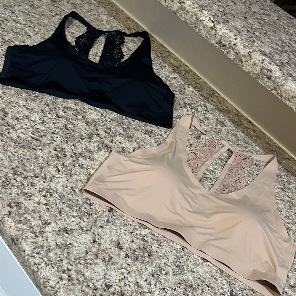 Lace Detail Women's Bralette Set - Black and Tan